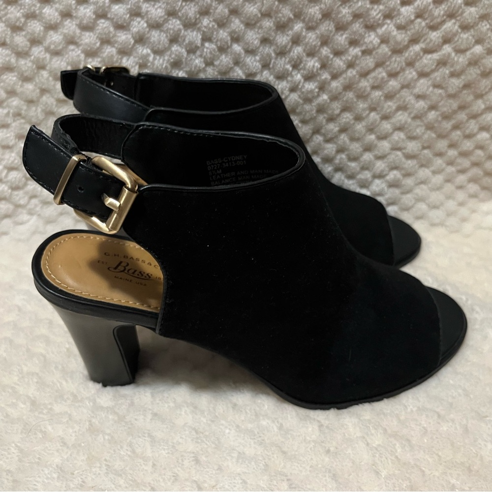 BASS CYDNEY PEEP TOE PUMPS BLACE SUEDE SIZE 8.5 NEW! - Picture 2 of 4